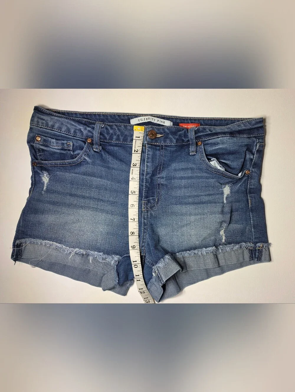 Celebrity Pink Distressed Cuffed Blue Denim Shorts
